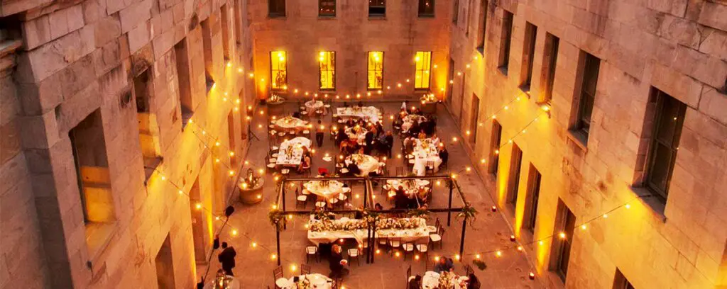 San Francisco Event Venue, The Mint, Exterior, Courtyard, Event, Wedding, Crowd, Night