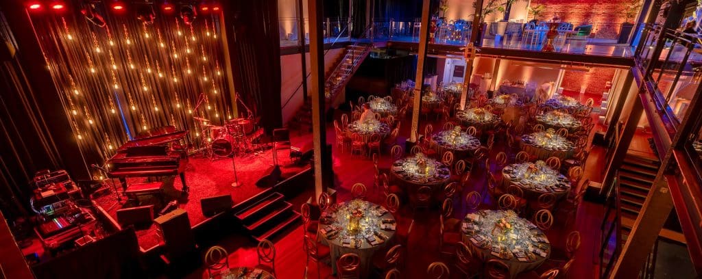 Seated event layout with a main stage